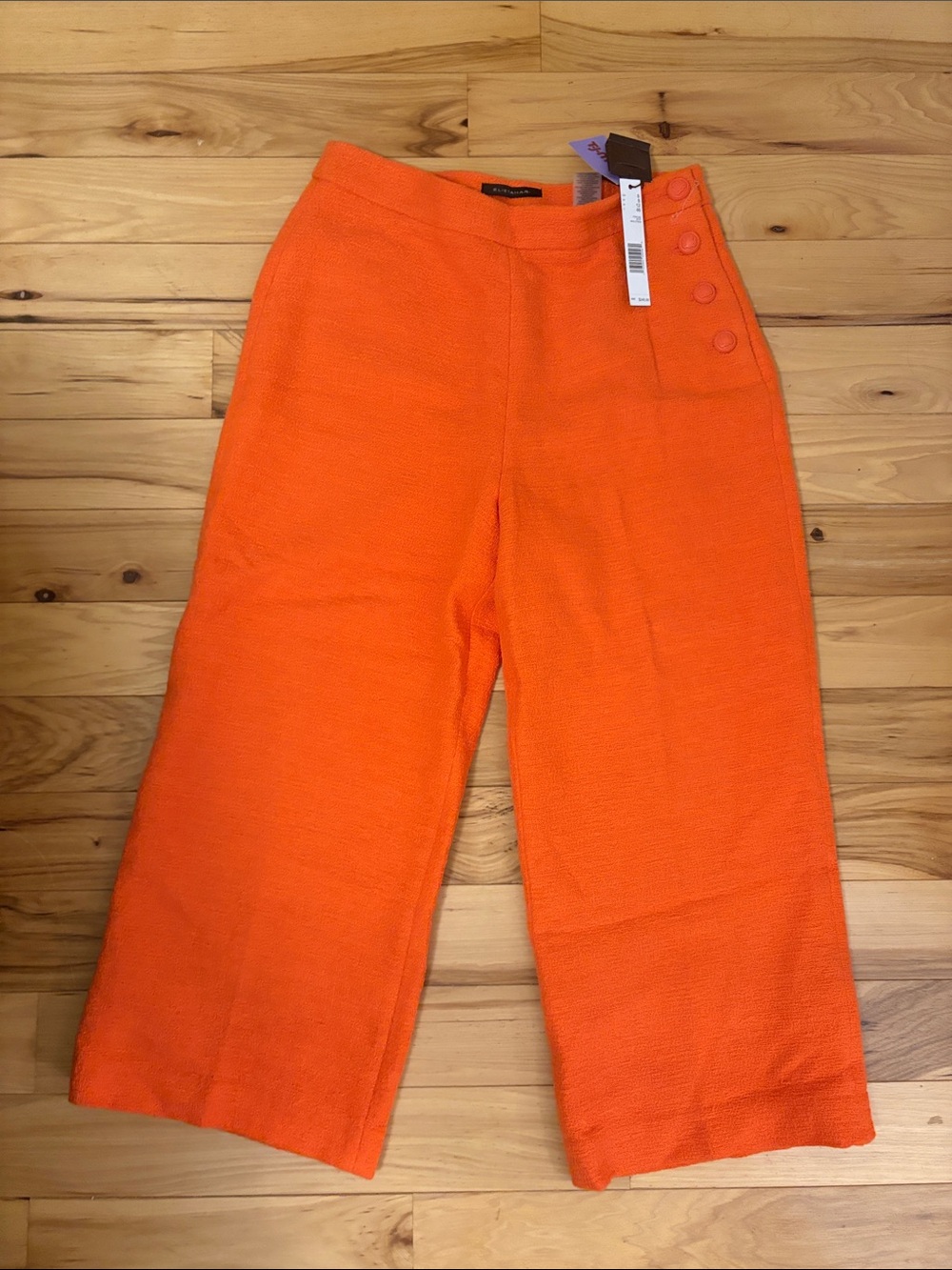 Elie Tahari ASL Cropped Orange Wide-Leg Pants with Side Button Detail (size 8)